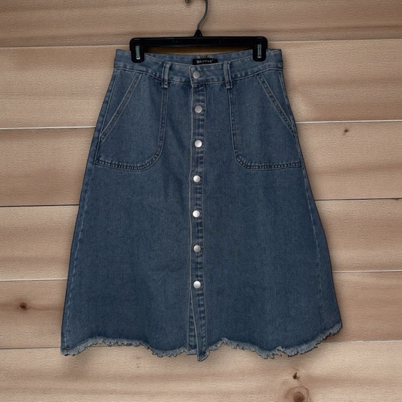 Allegra K Blue Denim A-Line Midi Button Down Skirt - Picture 2 of 10